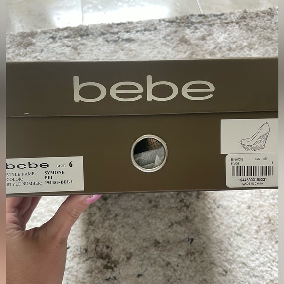 BEBE WEDGES! BRAND NEW!!! Metallic with Tan leather! Size: 6. Comes with Box! - Picture 12 of 17